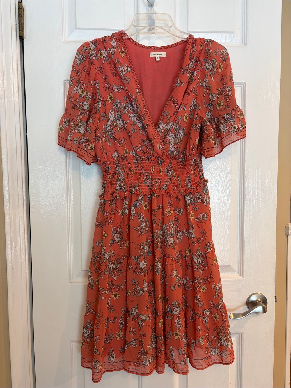Max Studio Coral Floral Wrap Midi Dress